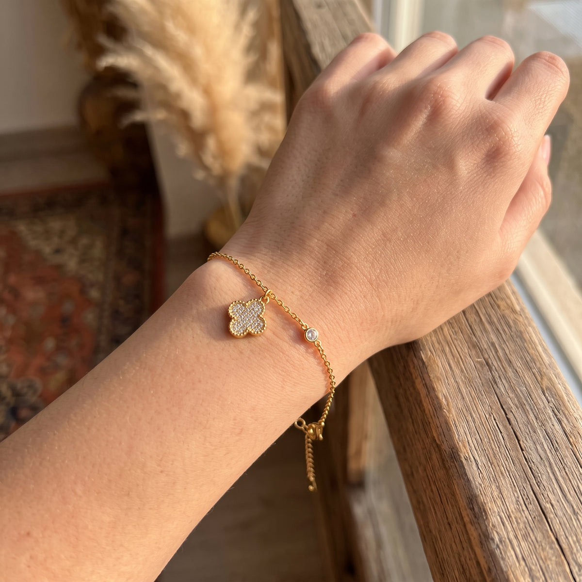 Goldenes Kleeblatt & Kristallarmband