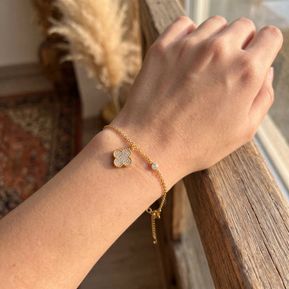 Goldenes Kleeblatt & Kristallarmband