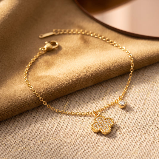Goldenes Kleeblatt & Kristallarmband